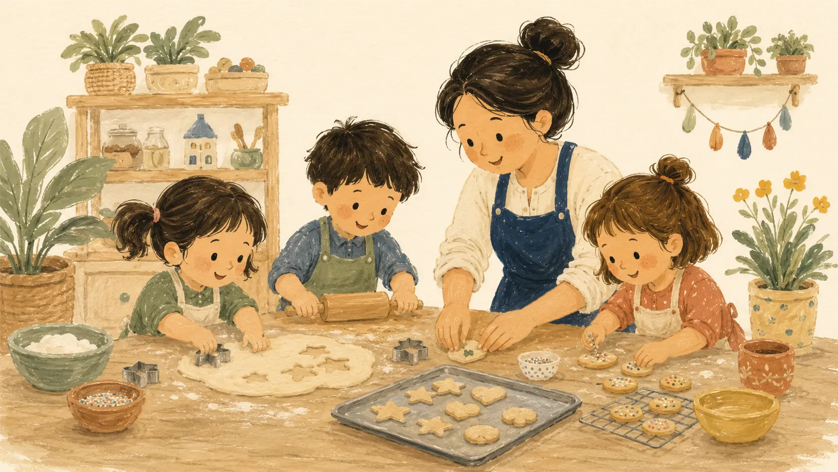 Niños cocinando con delantal