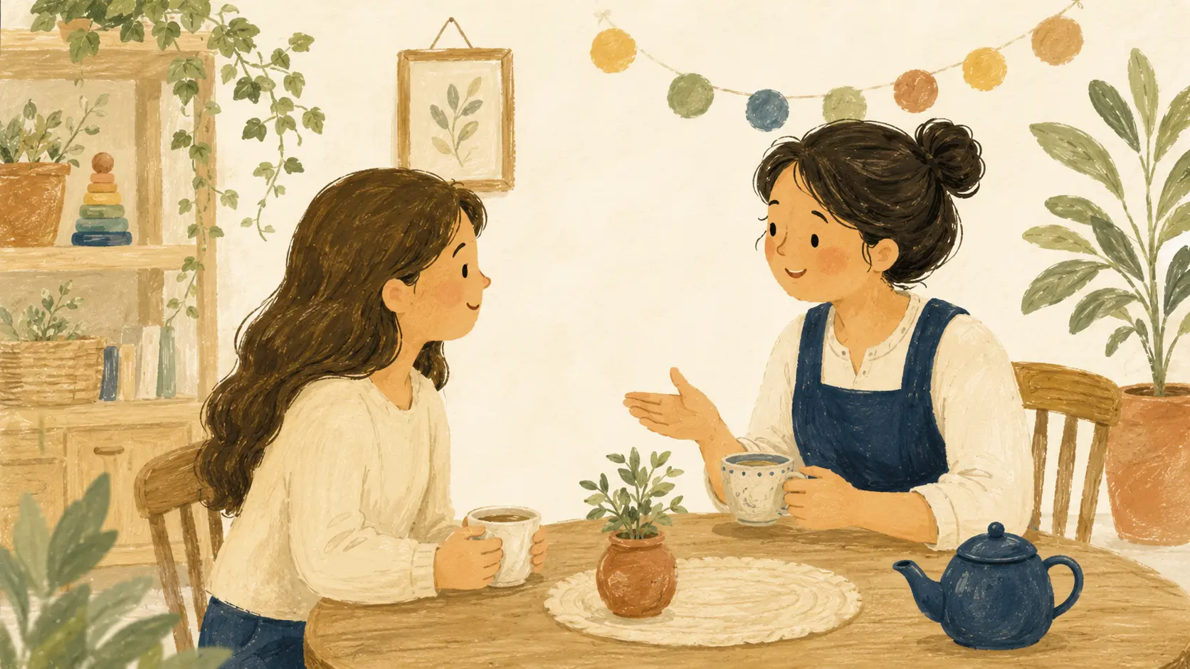 Familia conversando con una guía en un espacio educativo infantil