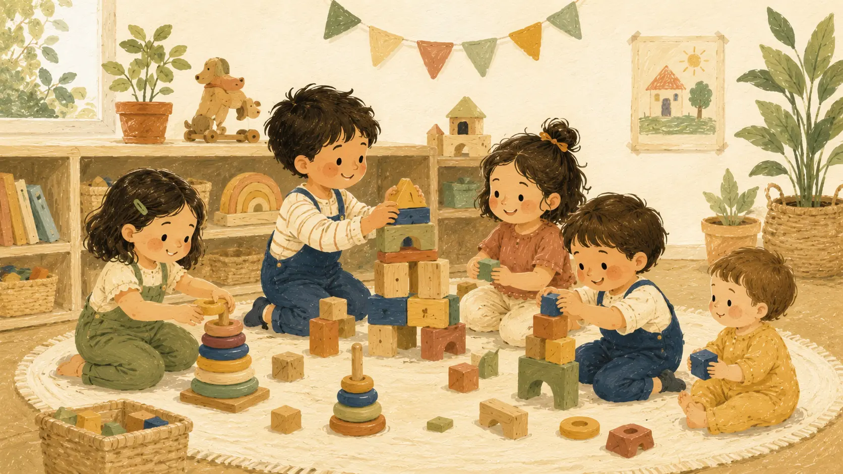 Niños participando en actividades guiadas por sus maestras