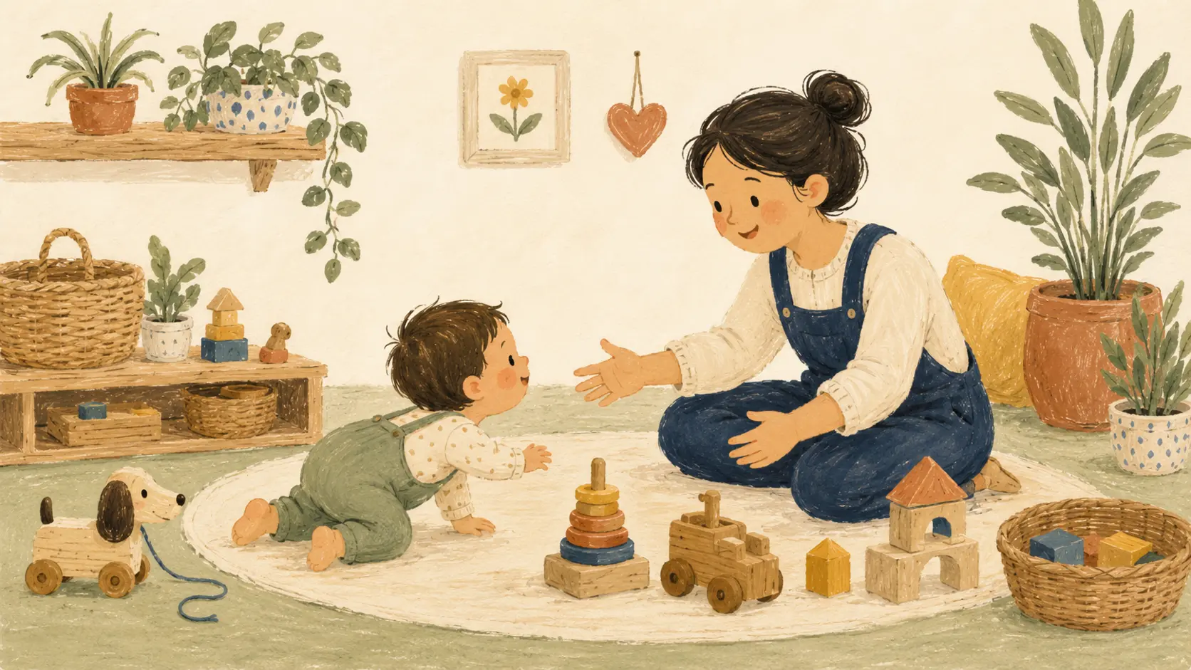 Bebés y guías en el salón de maternal